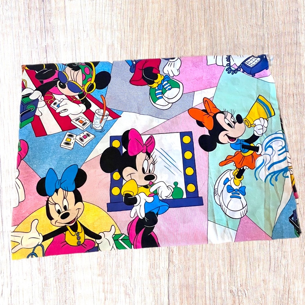RARE Vintage USA Made Disney Mickey Boombox Minnie Cheerleader Twin Flat Sheet